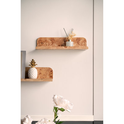 23.6x4.7x4.7" Burl Wood Floating Wall Shelf, Brown