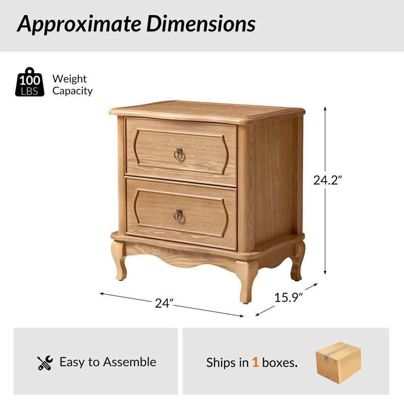Table de bout traditionnelle à 2 tiroirs avec station de chargement et d'assemblage simple Lundgren, Chêne