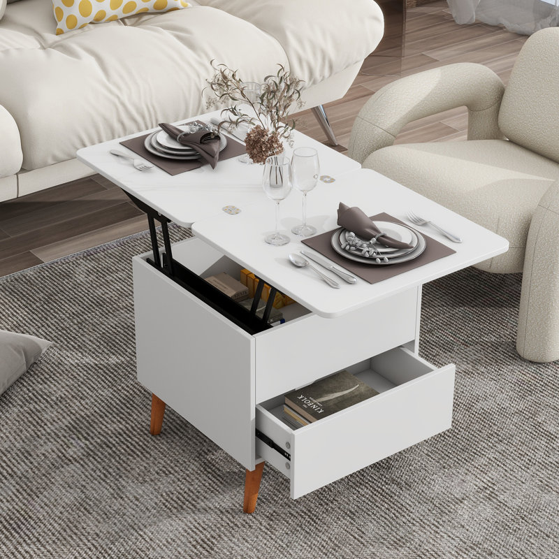 Table basse Fritzsche, Blanc, Chêne