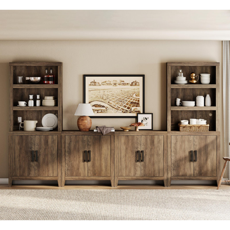 Garde-manger modulaire avec 4 portes, armoire de rangement ouverte en bois de 74,2 po de hauteur, garde-manger Farmhouse avec tablette réglable pour la salle à manger, le salon, brun