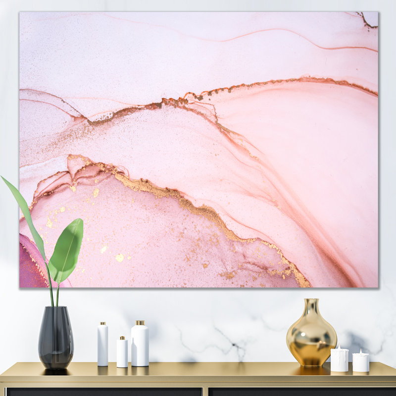 Reproduction d'art sur toile, or et rose marbré, H 8 po x l 12 po x P 1 po, Toile tendue