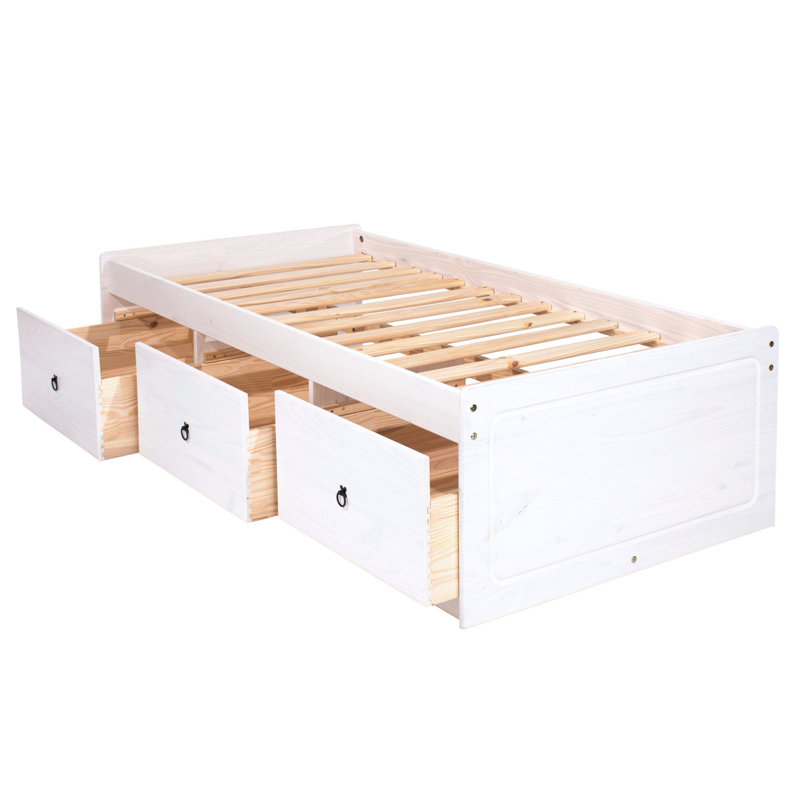 Buckwalter Single Cabin Bed With 3 Built in Drawers, White Wax Finish