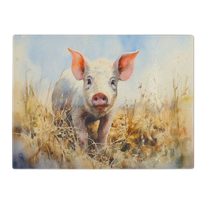 Pig Watercolour Art  Glass Chopping Board