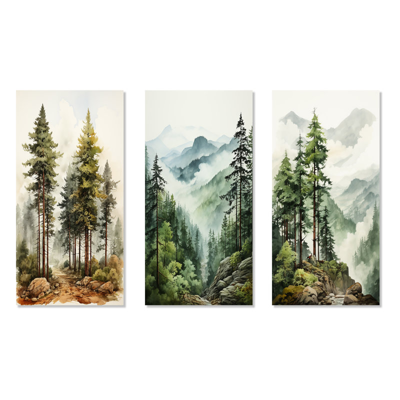 «Softwood Redwood Trees In Us Forest», ensemble de 3 reproductions d'art sur toile, H 28 po x l 36 po, Toile tendue