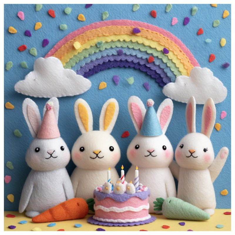 Couvre-lit Felt Bunny Birthday Party Bedding, Très grand lit