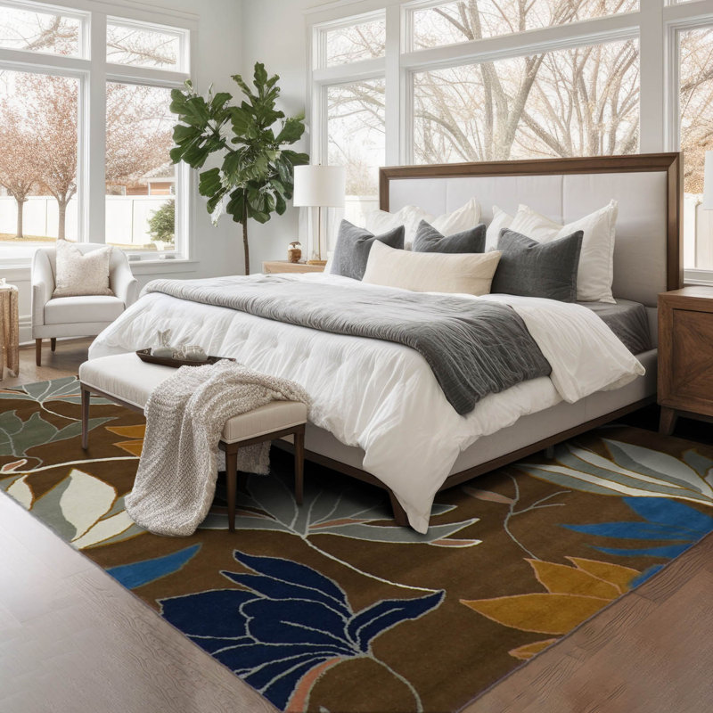 Tapis oriental brun touffeté à la main, Rectangle de 5 pi x 8 pi
