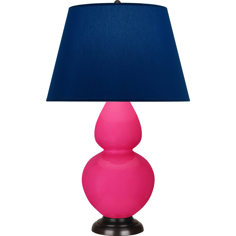 Lampe de table double gourde en céramique, Bleu marine/gris, Rose Razzle glacé / bronze, Bronze