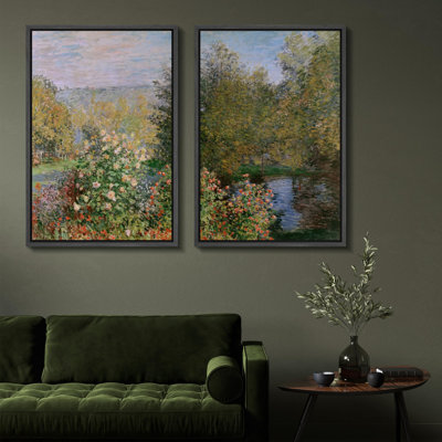 «Garden Bloom By The Riverside Floral Impressionist», 2 pièces sur toile