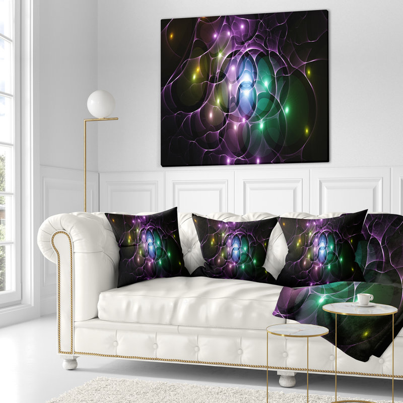 Fractal Space Circles - Coussin imprimé abstrait, 16 po x 1 po, Coussin décoratif, Noir