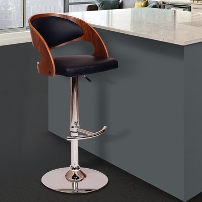 Chaffins Swivel Adjustable Height Barstool in Faux Leather, Chrome Base by George Oliver