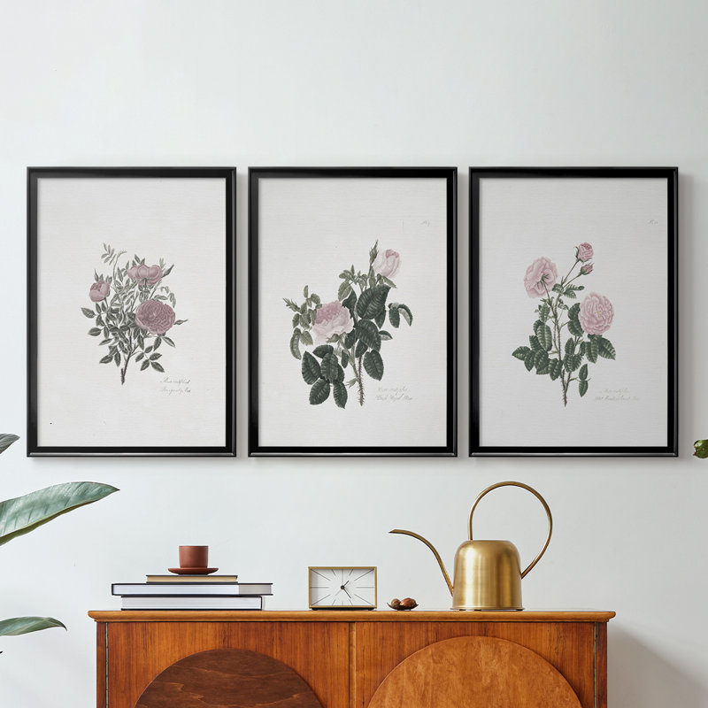 Reproduction florale rétro CLxxxviii - toile tendue avec châssis sur mesure - 3 pièces