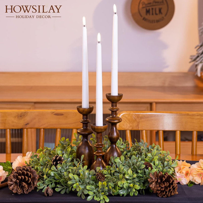 Rustic Brown Wood Tabletop Candlestick Holders Set
