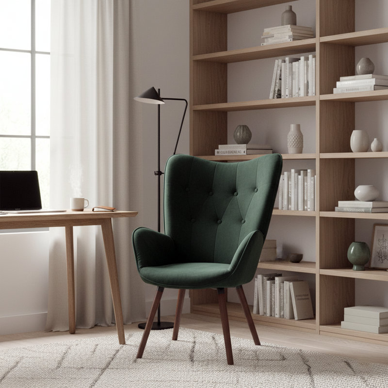 Garmon Velvet Armchair, Green