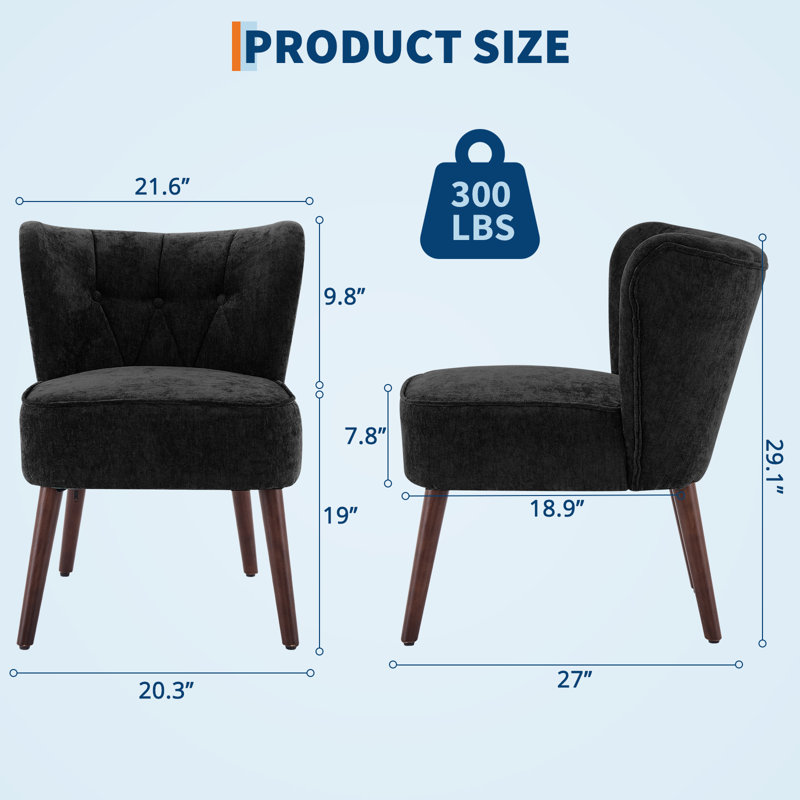 Chaise d'appoint moderne à oreilles, chaises d'appoint rembourrées capitonnées, Noir