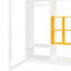Lit mezzanine simple en bois blanc et jaune, rangement intelligent avec garde-robe ouverte, tablettes, armoire fermée, structure solide pour le lit de taille d'adolescent, bois réversible, rangement spacieux, garde-corps pleine longueur