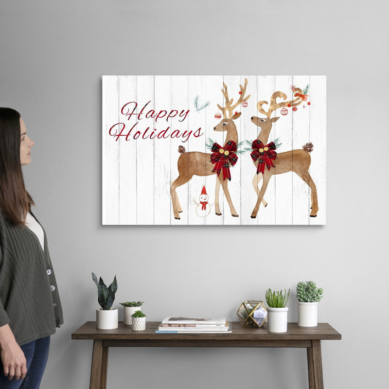 «Holiday Deers», reproduction d'art textuel sur toile, H 24 po x l 36 po x P 1,25 po, Toile tendue