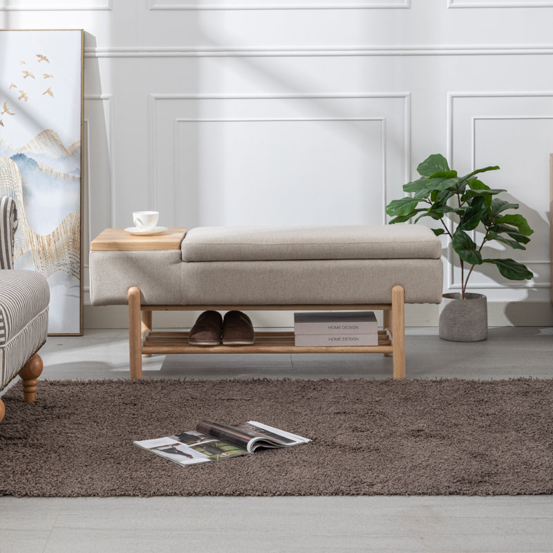 Mehrie Fabric Upholstered Storage Bench, Beige