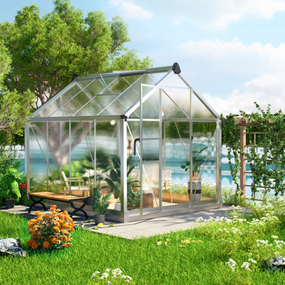 6 x 8 Ft Aluminum Greenhouse Garden with Vents and Rain Gutters, Polycarbonate Greenhouse
