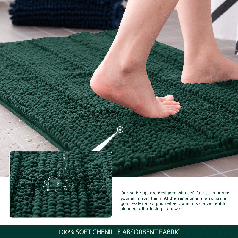 Chenault Soft Chenille Bathroom Rug, 16" W x 24" L, Green