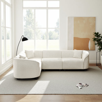 104" L-Shaped Curved Contemporary Sectional Sofa in Camel – Plush 4-Seater with Sculptural Design & Premium Bouclé Fabric for Modern Luxury Living