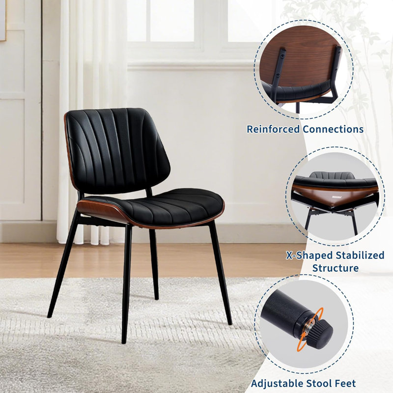 43.94cm H Leather Upholstered Metal Upholstered Back Accent, Black