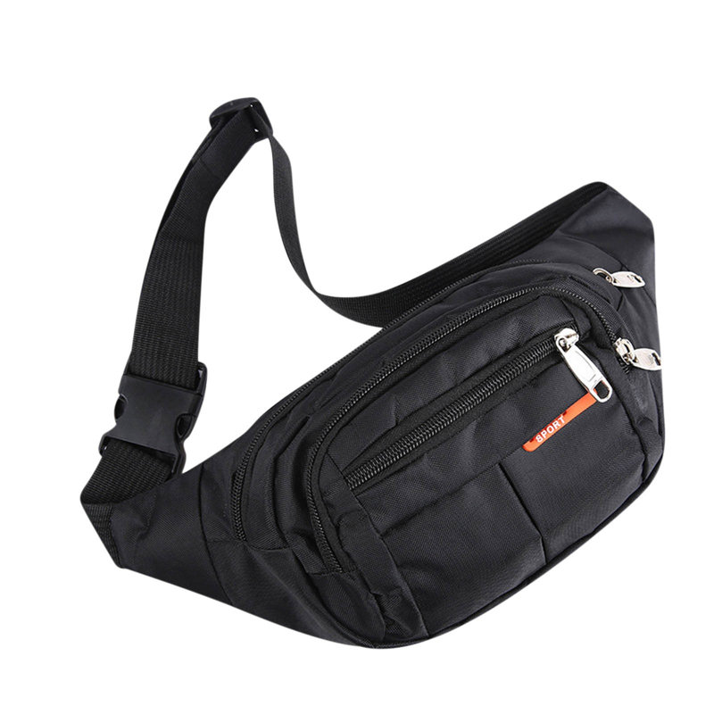 Men's Canvas Sports Waist Bag Casual Fashion Large Capacity Storage Waist Bag, Black