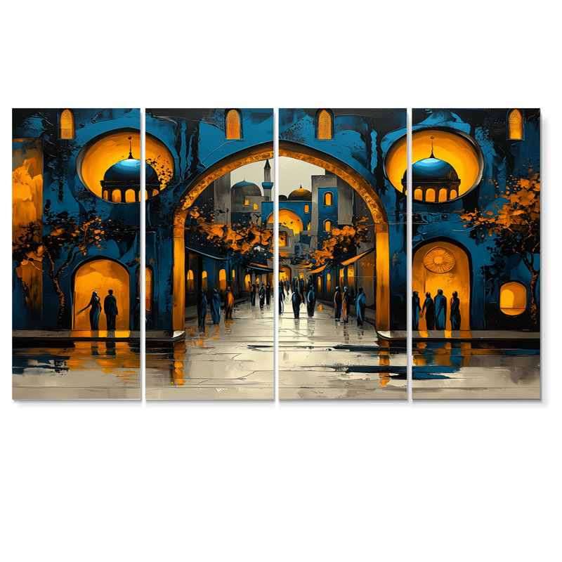Bleu et jaune, Grand Bazar I, ensemble d'art mural sur toile, H 32 po x l 64 po