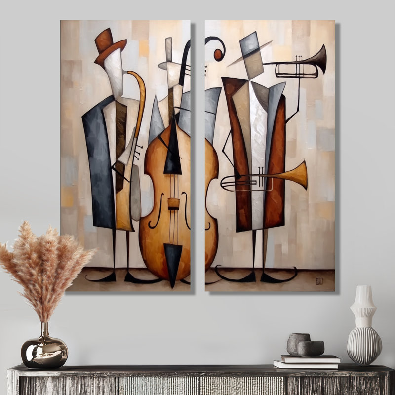«Abstract Jazz Band In New York City», reproduction d'art sur toile, art mural rétro brun, 2 pièces, H 32 po x l 32 po