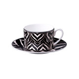 Tea Cup & Saucer ZEBRA Set of 2 in Luxury Box diam. 3.3in, H 2.3in, cap. 7.5 oz, Saucer diam. 6in