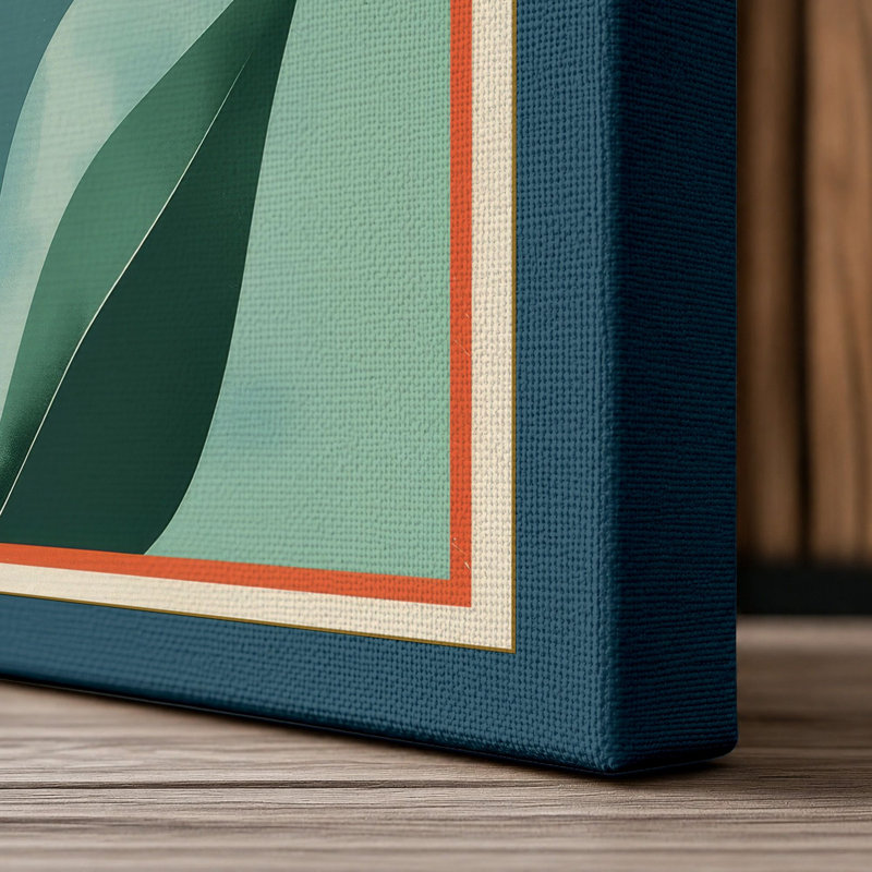 Geometric Daisy Botanical - Wrapped Canvas, 36x24 - 91.4 x 61.0 cm, Teal Border