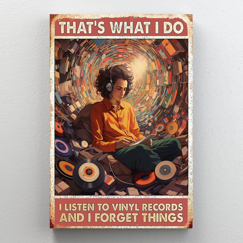 Impression sur toile, "Man I Hear To Vinyle" - 1 pièce, H 14 po x l 11 po x P 1,25 po