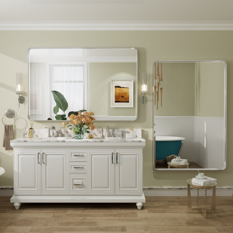 Miroir mural Aevar, Argent brossé, 60 po x 40 po