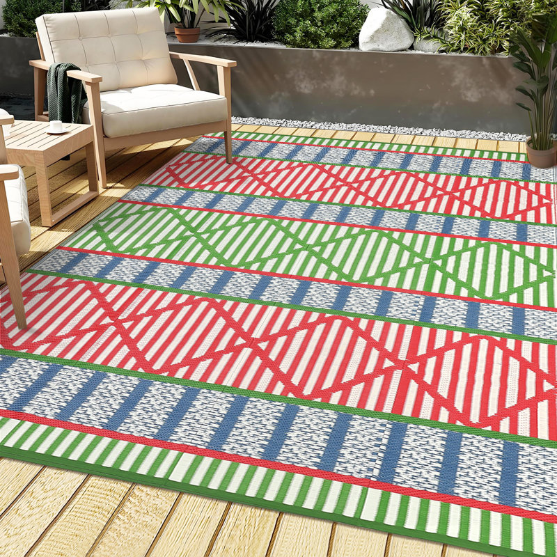 Boho Outdoor Rug Waterproof Reversible Plastic Straw Mat – Collapsible, Durable, Easy to Clean, for Patio, Deck, Balcony, Backyard, Porch, RV Camping