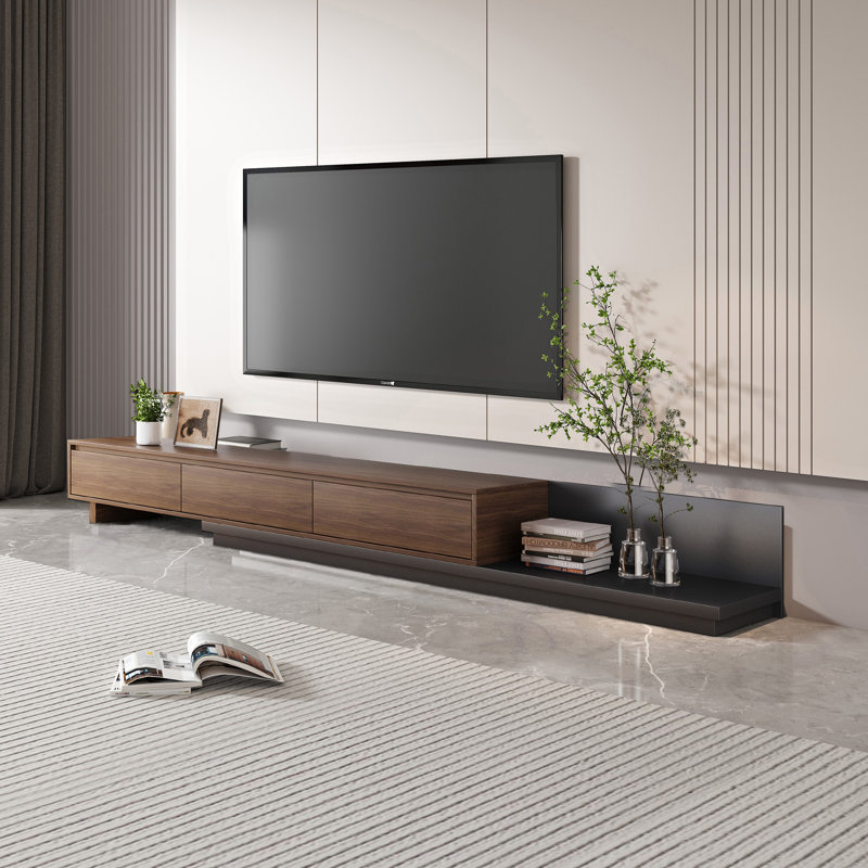 Space-Saving Extendable TV Unit with 3 Drawers | Adjustable 200-330cm | 3 Colour Options: Walnut, Grey, Dark Walnut TV Stand| for Living Room & Bedroom Modern Minimalist Style