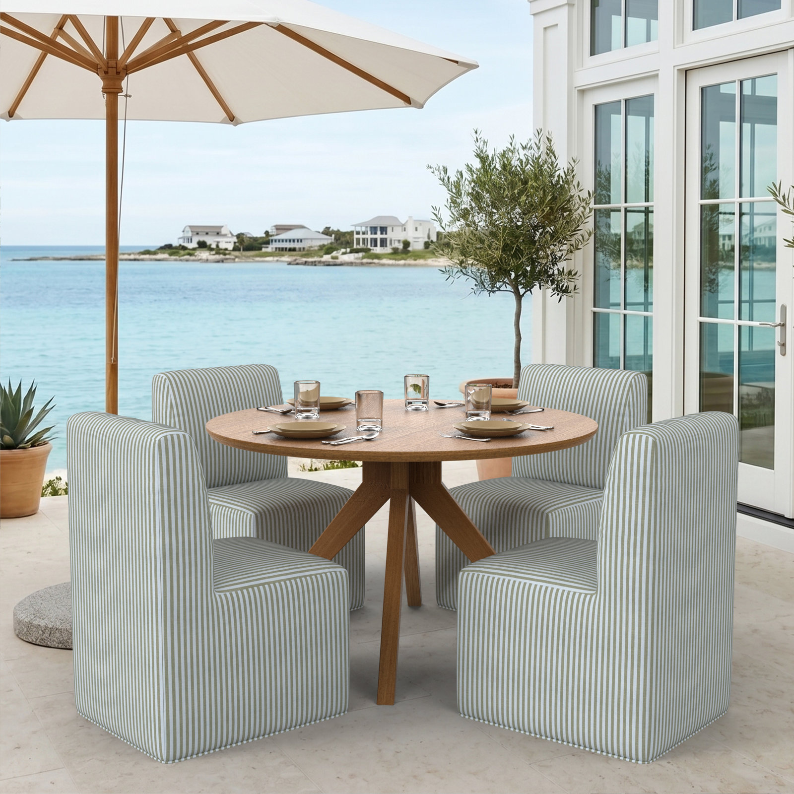 Praia Sunbrella® Patio Side Chair, Sail Away Aloe