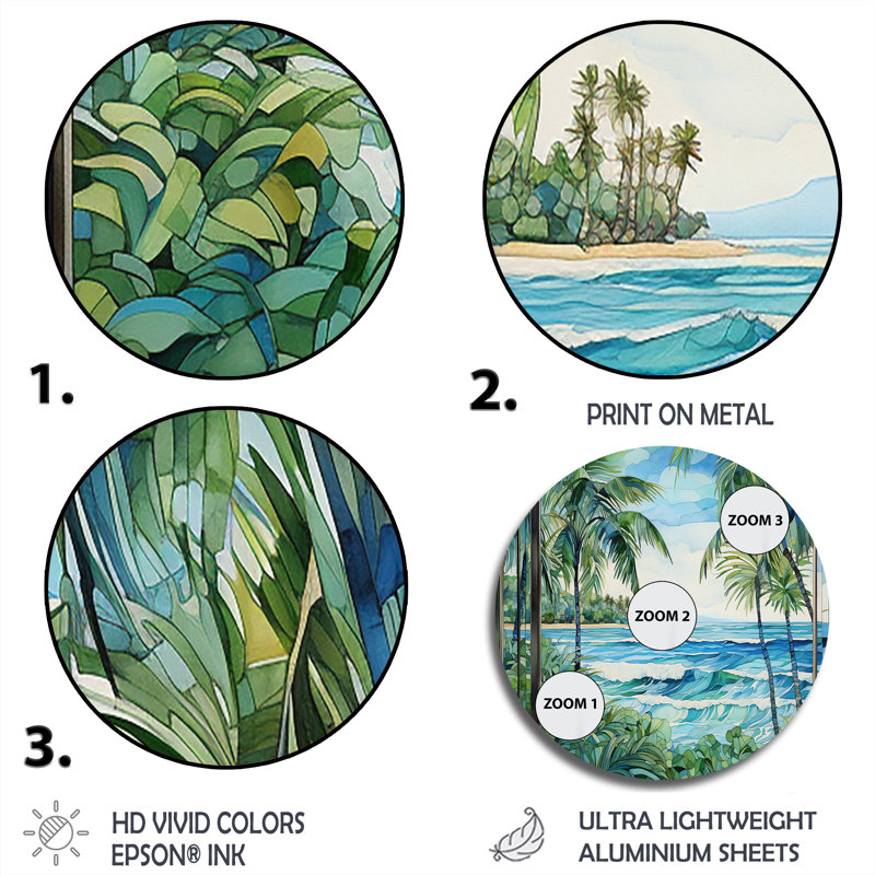 Tranquillité de plage côtière tropicale - art rond en métal côtier, H 16 po x l 16 po