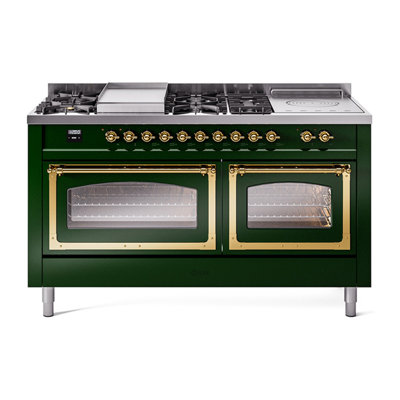 ILVE Nostalgie II Noblesse 60 in Dual Fuel Range 7 Burner, Griddle, Frenchtop
