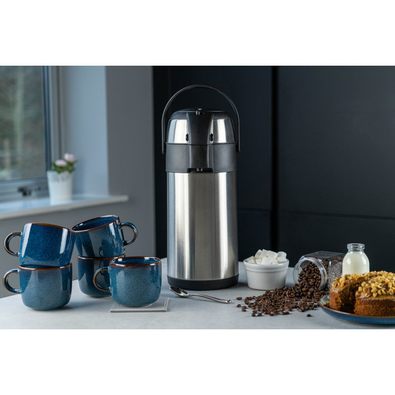Pioneer Stainless Steel Push Pump Airpot Hot Cold Water Tea Coffee Dispenser Conference Event Flask, Satin Finish, 3L