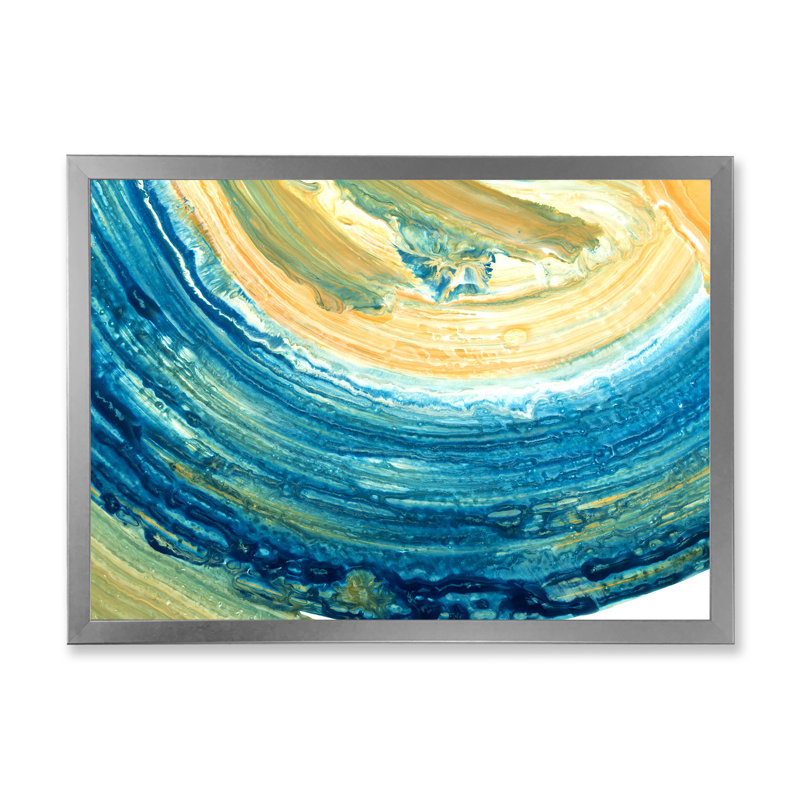 «Blue and Yellow Brush Waves», reproduction sur toile, H 16 po x l 32 po, Cadre photo argenté