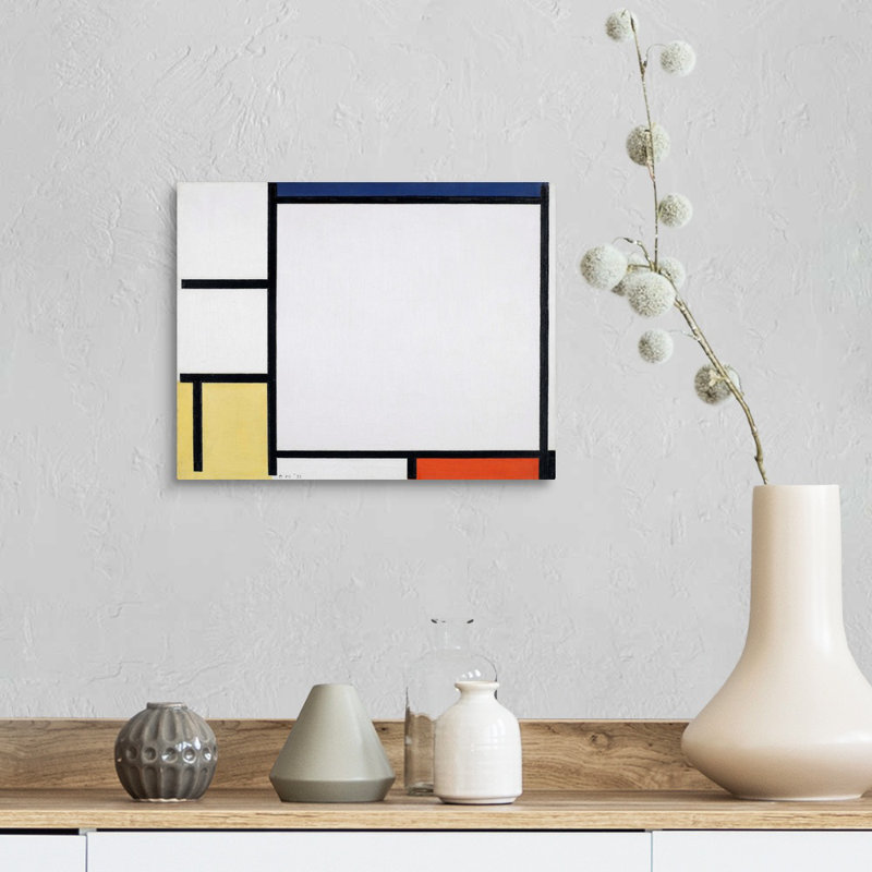 Composition avec bleu, rouge, jaune et noir de Piet Mondrian-reproduction d’art sur toile, H 11 po x l 14 po x P 1,25 po