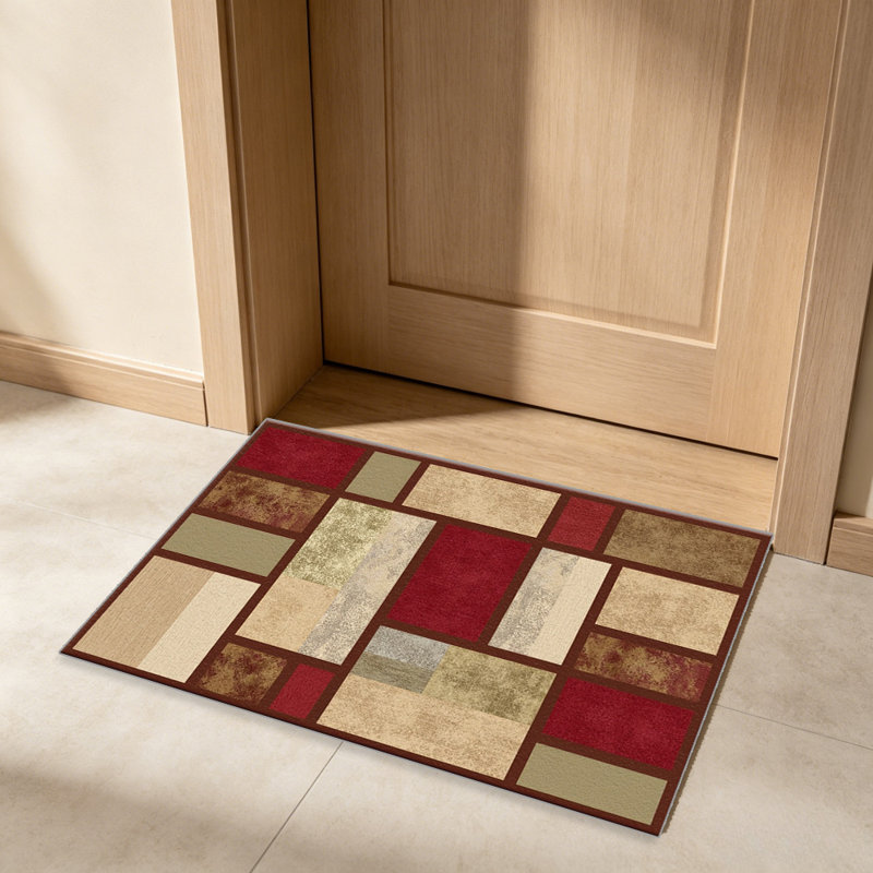 Red and Beige Geometric Blocks carpet-easy to clean, machine-washable, soft and comfortable; suitable for door mats, kitchens, living rooms, bedrooms, corridors, and laundry areas. Easy to clean, durable carpet for home decoration.