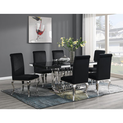 Table de salle à manger (marbre noir) et 6 chaises en velours noir