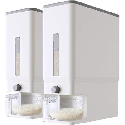 2 Pack Rice Dispenser 25 Lbs(11.3kg), Rice Storage Container Sealed Moisture Proof With Measuring Cup For Kitchen Pantry Household, Bpa-free, Whit