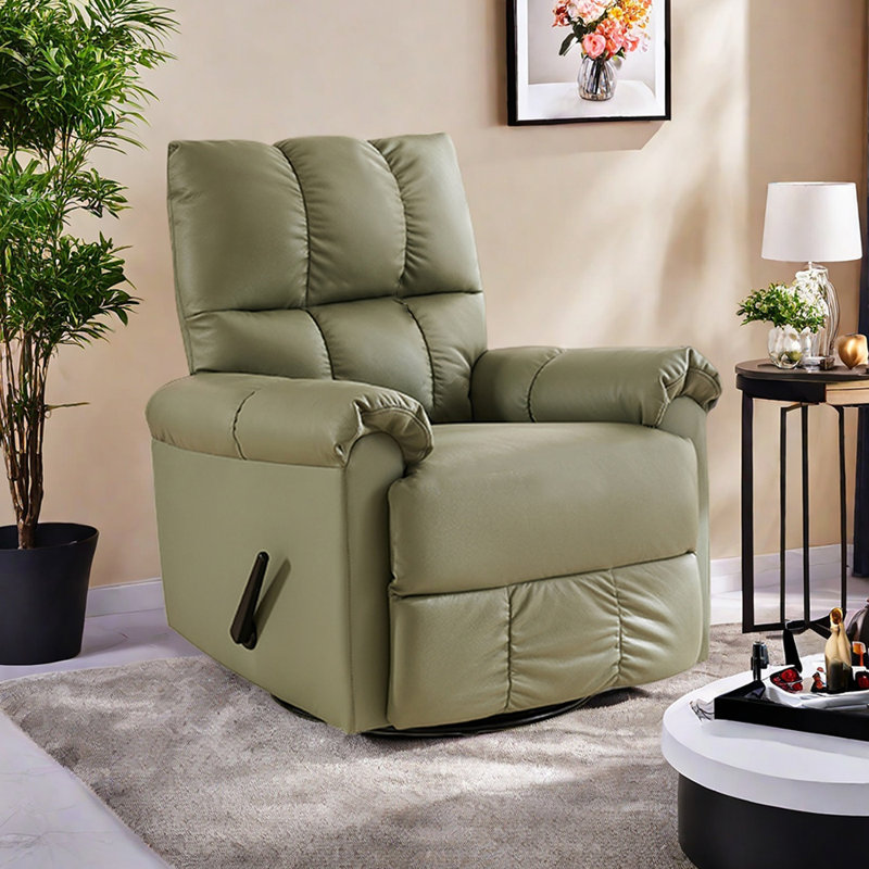 Faux Leather 360° Swivel Adjustable Recliner, Green
