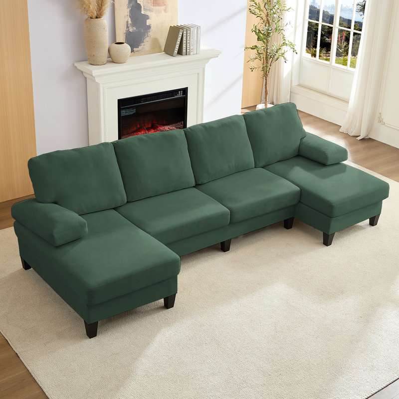 Canapé modulaire en U de 111 po avec velours glacé et coussins amovibles, Vert