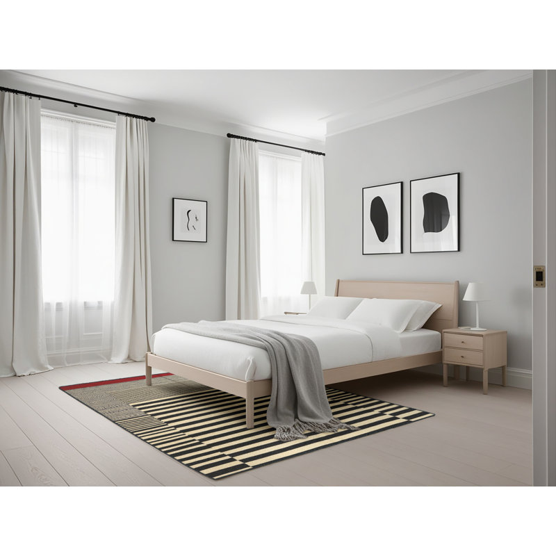 Tapis contemporain noir / beige / rouge, Rectangle 5 pi x 7 pi
