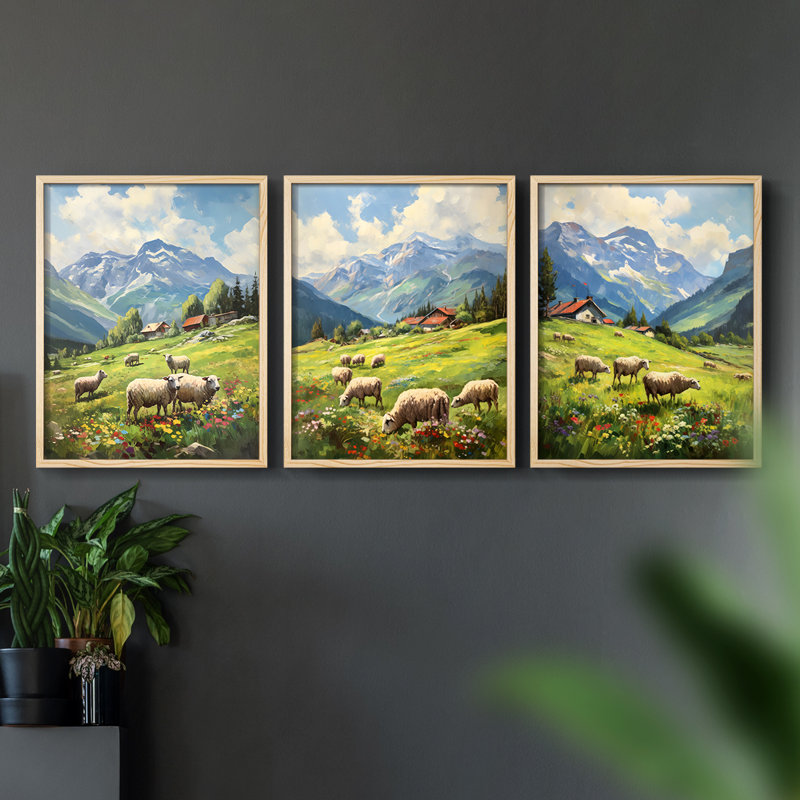 Lanscape Study Series CI -Set of 3 Fric Giclee Prints -Prêt à accrocher, H 10 po x l 8 po, Encadré naturel