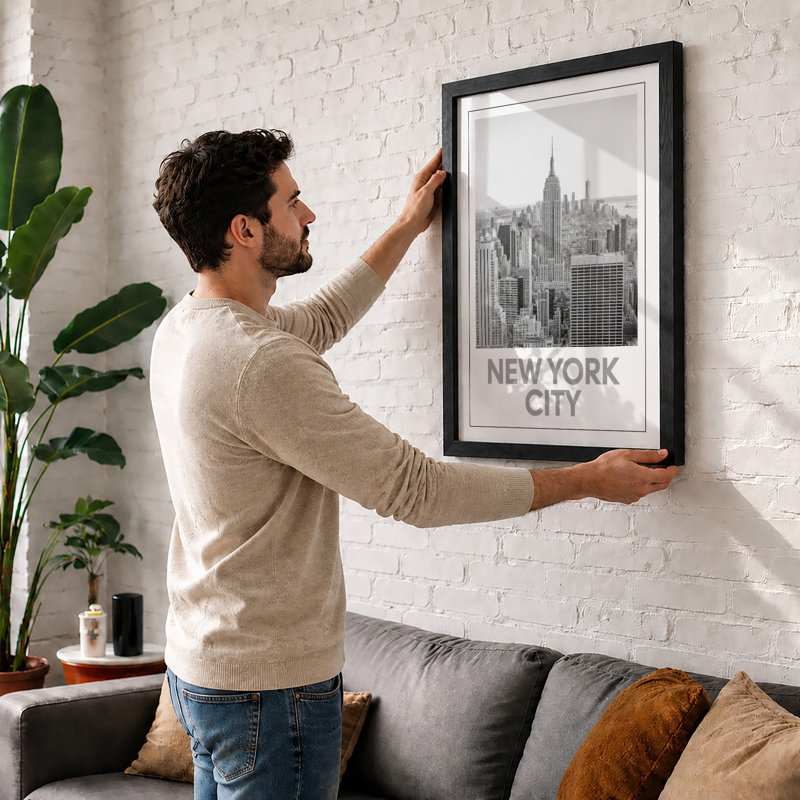 New York Skyline Modern - Framed Print, A3 - 42.0 x 29.7 cm, Black