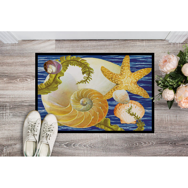 Raina Non-Slip Outdoor Doormat, Cut Nautilus and Starfish