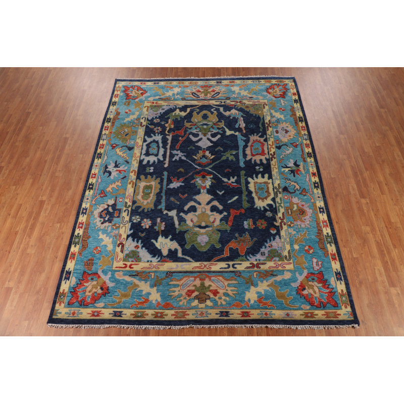 Tapis bleu fait à la main Oushak 9 x 12